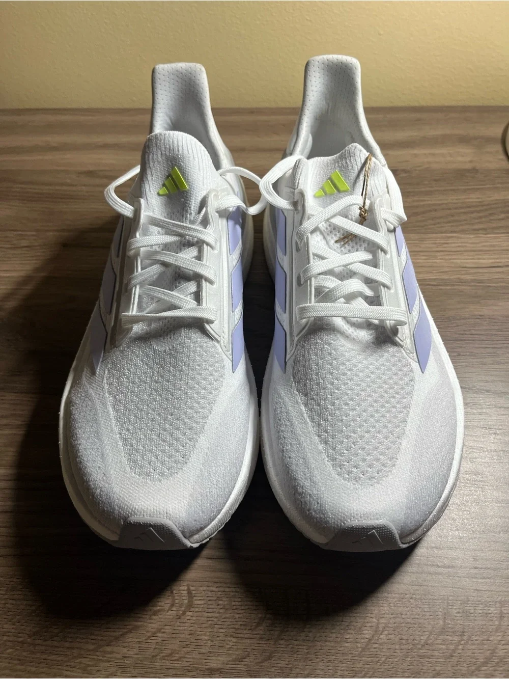 adidas White & Lavender Mesh Running Sneakers with Neon Accents